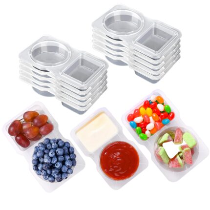 20PCS Double compartment condiment ContainerWith Lids -Reusable Snack Pack Containers forTake-out Sauces